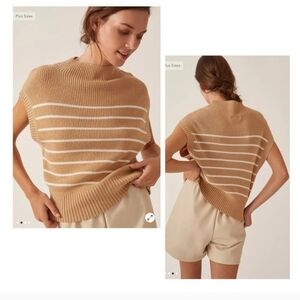 Maeve Anthropologie Amara Mock Neck Sweater Tee Pullover Striped Beige L NWT